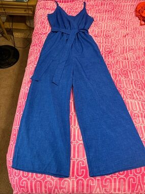 Flying Tomato Royal Blue Wide-Leg Jumpsuit with Waist Tie